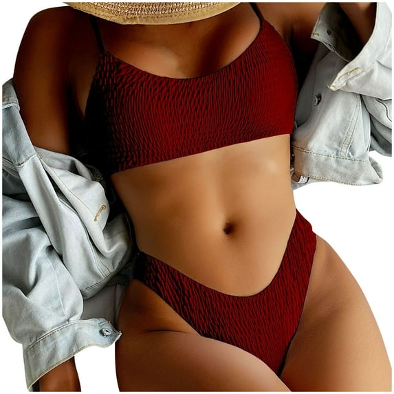 Hipattires Womens Bathing Suits Two Piece Bikini Sets Plain Swimwear Beach Ladies Red Comfy Swimsuits