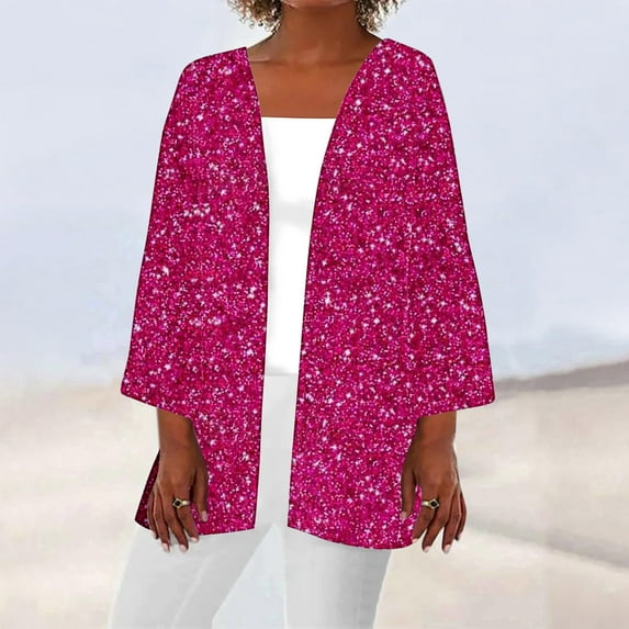 Elvqul Womens Button up Cardigans Pattern Hot Pink Cardigans Casual Short Sleeve Summer Sweaters for Ladies