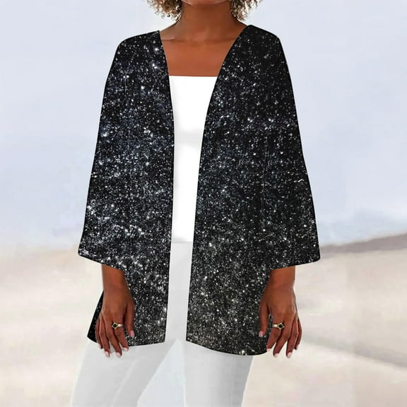 Elvqul Womens Cardigans Black Button down Cardigans Short Sleeve Knit Trendy Printed Open Front Sweaters for Ladies