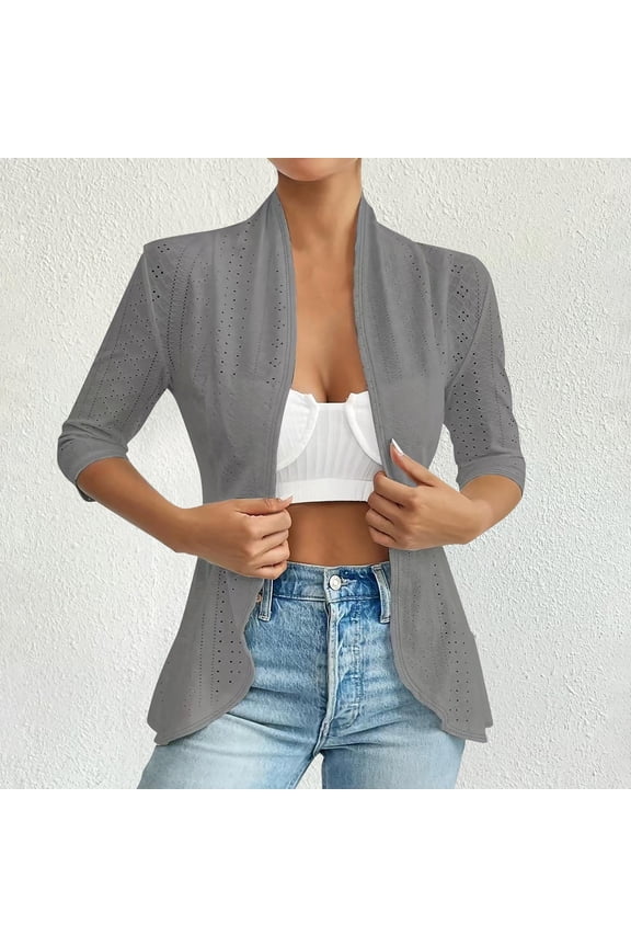 Womens Cardigans Gray Trendy Cardigans Pattern Long Sleeve Sweaters for Ladies Summer