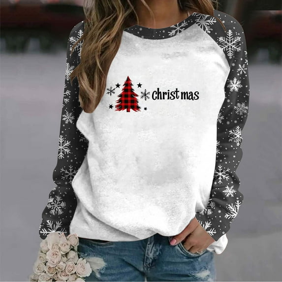 Hipattires Womens Christmas Sweatshirts, Womens Christmas Clothes, Printed Loose Style Long Sleeve, Dark Gray
