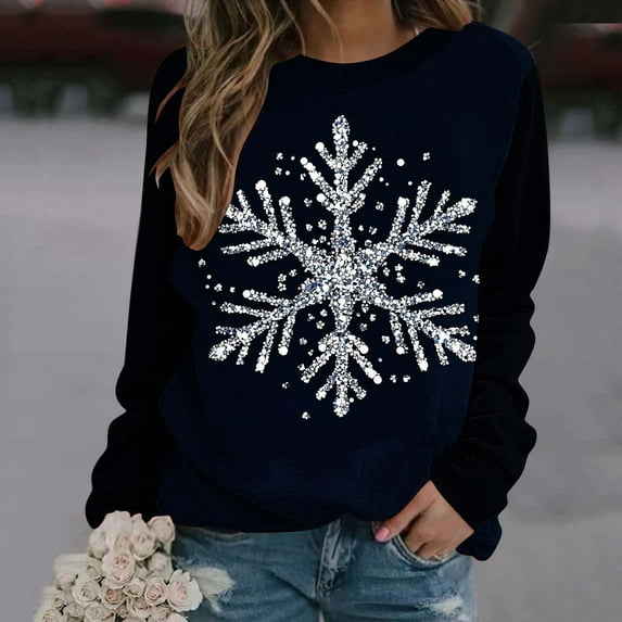 Hipattires Womens Christmas Sweatshirts, Womens Clothes Christmas, Graphic Loose Fashion Long Sleeve, Navy