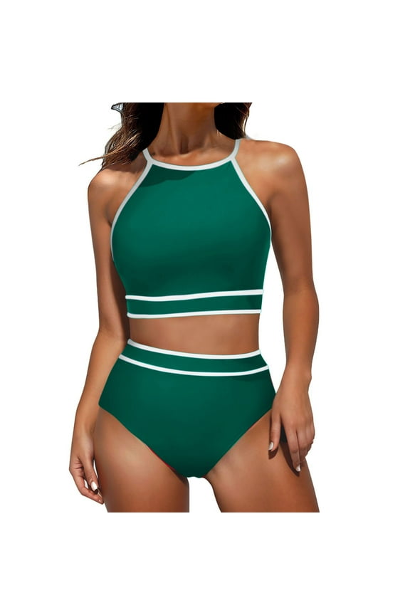 Womens Fashion Bathing Suits Beach High Waisted 2 Piece Bikini Sets Clearance Army Green Swimwear Plain Juniors Swimsuits