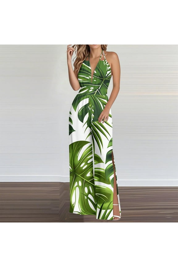 Womens Floral Jumpsuits Backless White Formal Sleeveless Wide Leg Halter Jumpsuits for Women