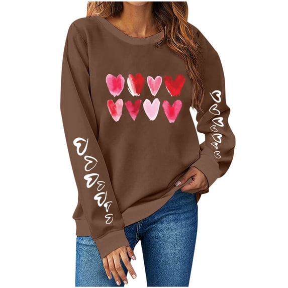 Elvqul Womens Graphic Sweatshirts Sweatshirts Loose Fit Brown Pullover Shirts for Women Long Sleeve
