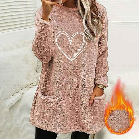 Hipattires Womens Long Sleeve Shirts Casual Pullover Crew Neck Fleece Warm Winter Tops for Women Style