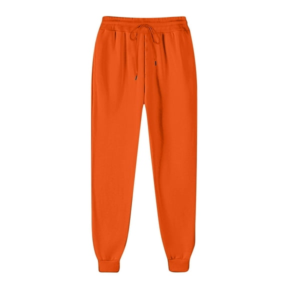 Elvqul Womens Orange Pants Jogger Sweatpants with Pockets Elastic Waist Casual Sweatpants for Ladies
