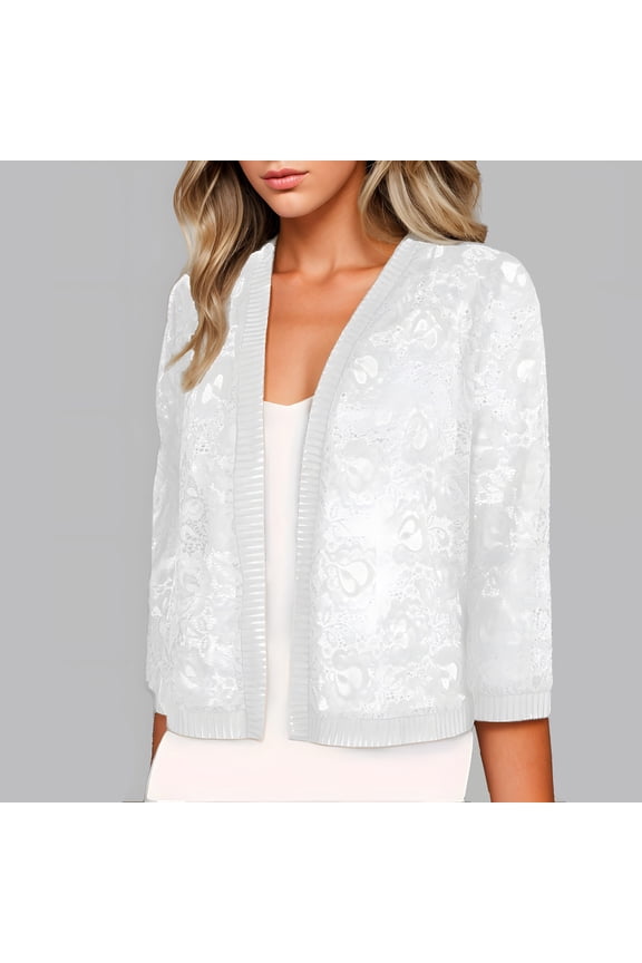 Hipattires Womens Pattern Cardigans Casual Cardigans Short Sleeve Button down Summer Knit Sweaters for Ladies White