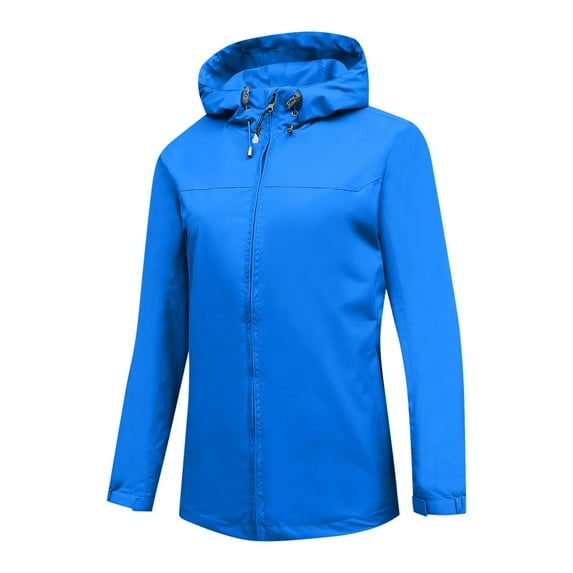 Elvqul Womens Plus Size Raincoat Waterproof Running Outerwear with Pockets with Hoods Winter Warm Windbreaker for Women Blue
