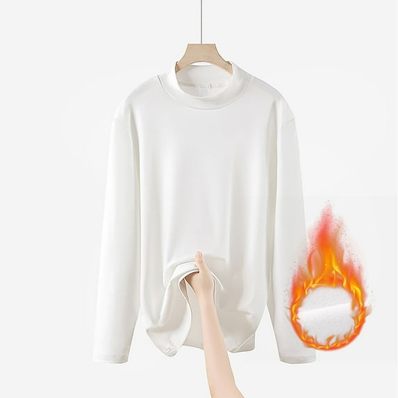 Hipattires Womens Plus Size Tshirts Long Sleeve Pullover Fall Winter Solid Color Soft White Casual Tops for Women Round