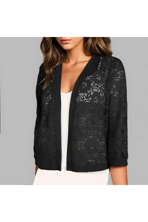Womens Short Sleeve Cardigans Button down Lightweight Cardigans Pattern Black Open Front Sweaters for Ladies