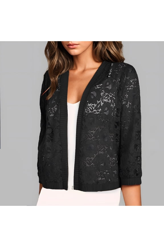 Womens Short Sleeve Sweater Pattern Dressy Sweater Button down Knit Open Front Cardigans for Women Black