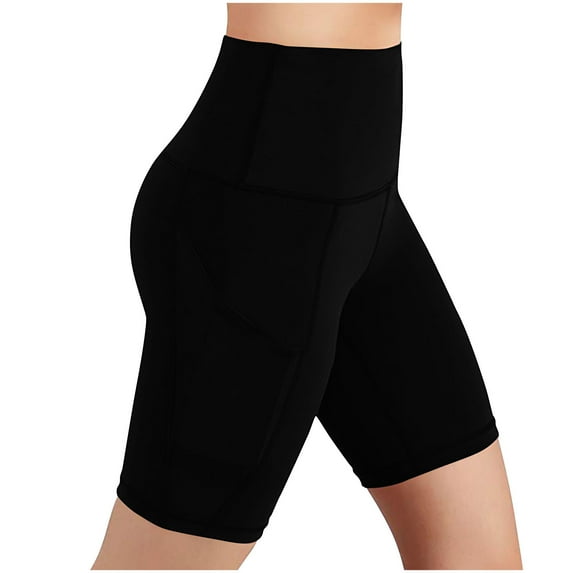Elvqul Womens Shorts Gym Black Sports Solid Color Yoga Shorts for Women Biker