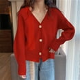 thumbnail image 1 of Elvqul Womens Sweater Knited Shirts Solid Color Work Red Sweater for Juniors, 1 of 6