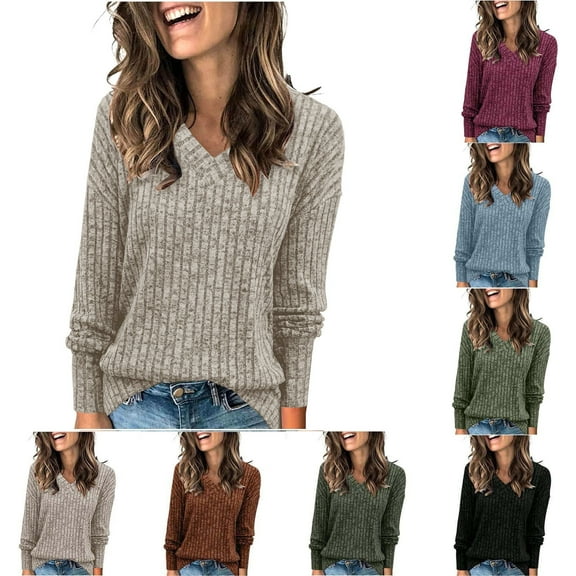 Hipattires Womens Sweaters Pullover Winter Tops Textured Loose Soft Long Sleeve Knit Sweaters for Women Skin-friendly