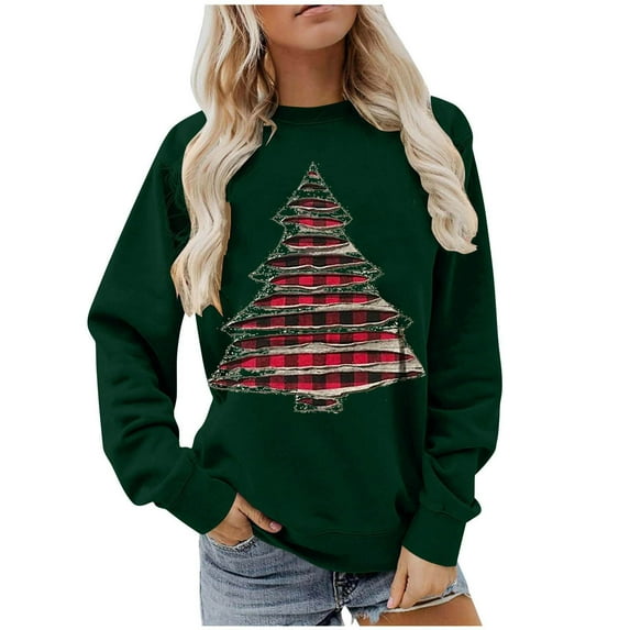 Hipattires Womens Sweatshirts Christmas, Christmas Clothes for Women, Graphic Loose Trendy Long Sleeve, Green
