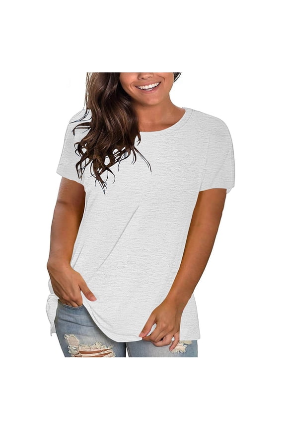 Womens Tops Plus Size Oversized T-Shirts Short Sleeve Crew Neck Solid Summer Blouses White Basic Juniors Tops