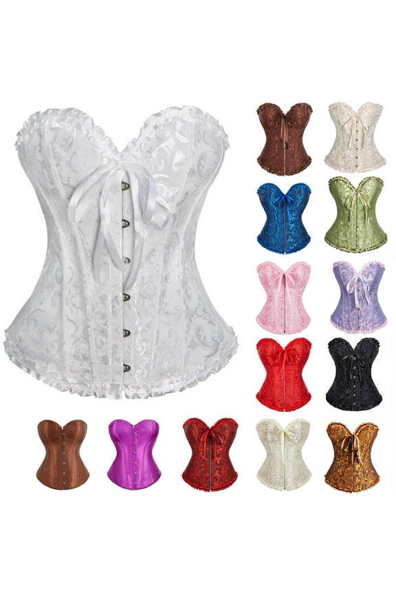 Womens White Corsets Tops Lace Waist Cincher Bustier Night Out Trim Ladies Shapewear Corset