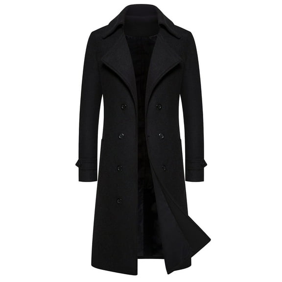 Elvqul Wool Peacoat for Men Double Breasted Outerwear Black Big and Tall Coats Fashion Mens Jacket