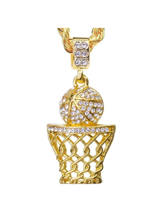 Hiphop 14K Gold Plated Mini Sports Basketball Rim Hoop Pendant 24 inch Rope Chain Necklace HC 1109 G / Metaltree98