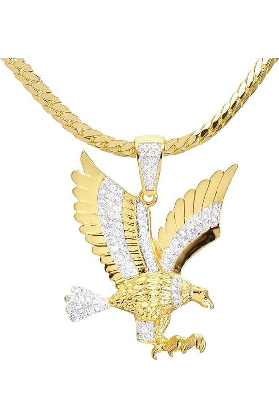 Hiphop 14kt Gold Plated Mini America Eagle Pendant 20" Miami Cuban Chain Set BCH 13585 TT / Metaltree98