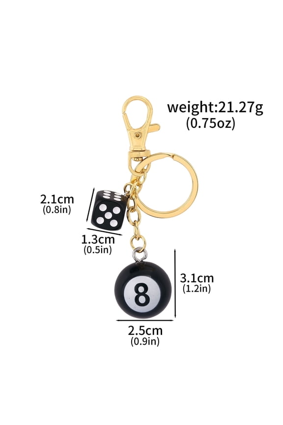 Hiphop Black Dice 8 Ball Dice Billiards Keychain Y2K Bag Purse Handbag Fashion Lucky Dice Starburst Men Women Pendant Bag Charms Hangings Punk Accessories