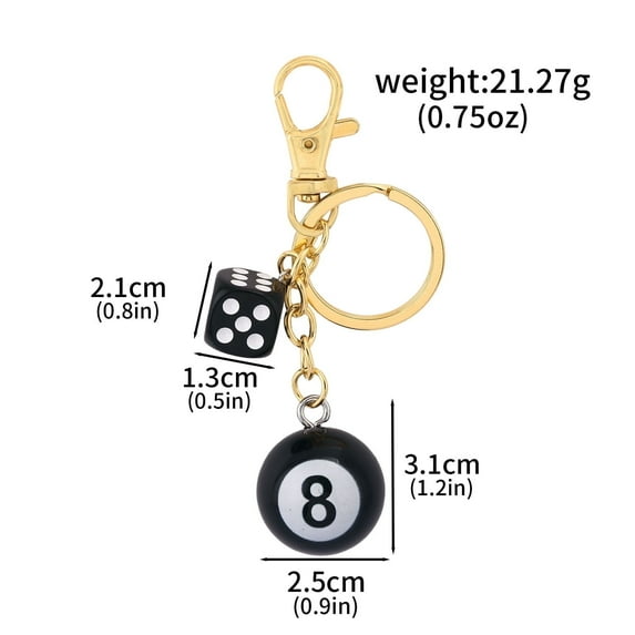 Hiphop Black Dice 8 Ball Dice Billiards Keychain Y2K Bag Purse Handbag Fashion Lucky Dice Starburst Men Women Pendant Bag Charms Hangings Punk Accessories