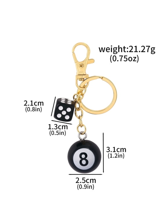 Hiphop Black Dice 8 Ball Dice Billiards Keychain Y2K Bag Purse Handbag Fashion Lucky Dice Starburst Men Women Pendant Bag Charms Hangings Punk Accessories