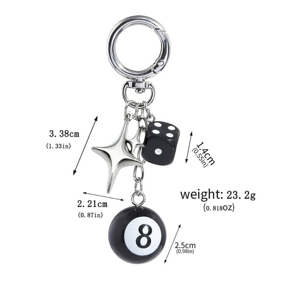 Hiphop Black Dice 8 Ball Dice Billiards Keychain Y2K Bag Purse Handbag Fashion Lucky Dice Starburst Men Women Pendant Bag Charms Hangings Punk Accessories