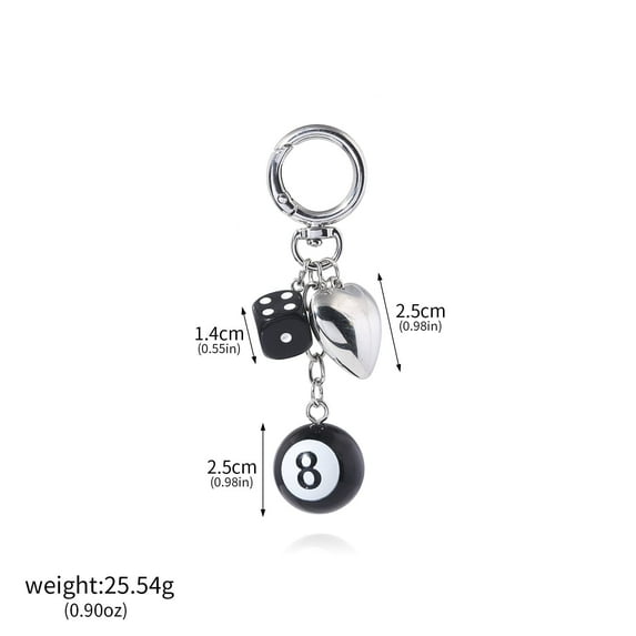 Hiphop Black Dice 8 Ball Dice Billiards Keychain Y2K Bag Purse Handbag Fashion Lucky Dice Starburst Men Women Pendant Bag Charms Hangings Punk Accessories