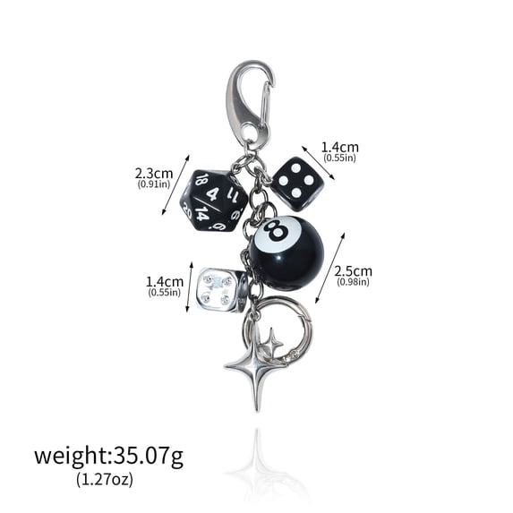 Hiphop Black Dice 8 Ball Dice Billiards Keychain Y2K Bag Purse Handbag Fashion Lucky Dice Starburst Men Women Pendant Bag Charms Hangings Punk Accessories