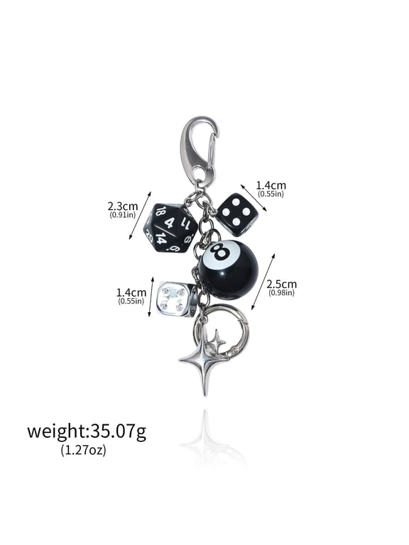 Hiphop Black Dice 8 Ball Dice Billiards Keychain Y2K Bag Purse Handbag Fashion Lucky Dice Starburst Men Women Pendant Bag Charms Hangings Punk Accessories