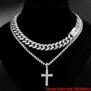 JGCYY Hiphop Cross Chain Iced Out Miami Cuabn Chain For Men Bling 13MM Cuban Link Cross Tennis Necklaces Punk Jewelry Dropshipping