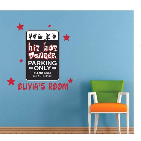 Hiphop Dancer Parking Dancing Quotes Customized Wall Decal - Custom Vinyl Wall Art - Personalized Name - Baby Girls Boys Kids Bedroom Wall Decal Room Decor Wall Stickers Decoration Size (20x20 inch)