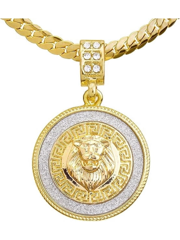 Hiphop Fashion Iced CZ Lion Head Medallion Pendant 20" Miami Cuban Chain Necklace MCP 2048 G (20") Metaltree98