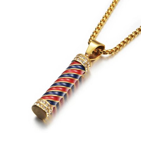 Hiphop Iced Out Barber Pole Lamp Pendant Necklaces For Men Male 14K Yellow Gold Chains Men's Hip Hop Jewelry Gift