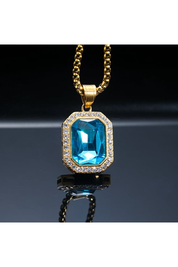 Hiphop Luxury Shiny Iced Out Zirconia Pendant Necklaces for Men Colorful Stone 14K White Gold Rope Chain on Neck Rapper Jewelry