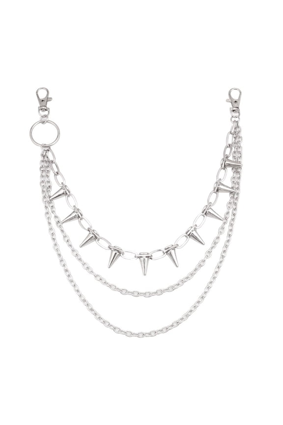 Hiphop Punk Metal Chain Belt with Silver Studs Adjustable Length Chain Belt for Fashionable Adults