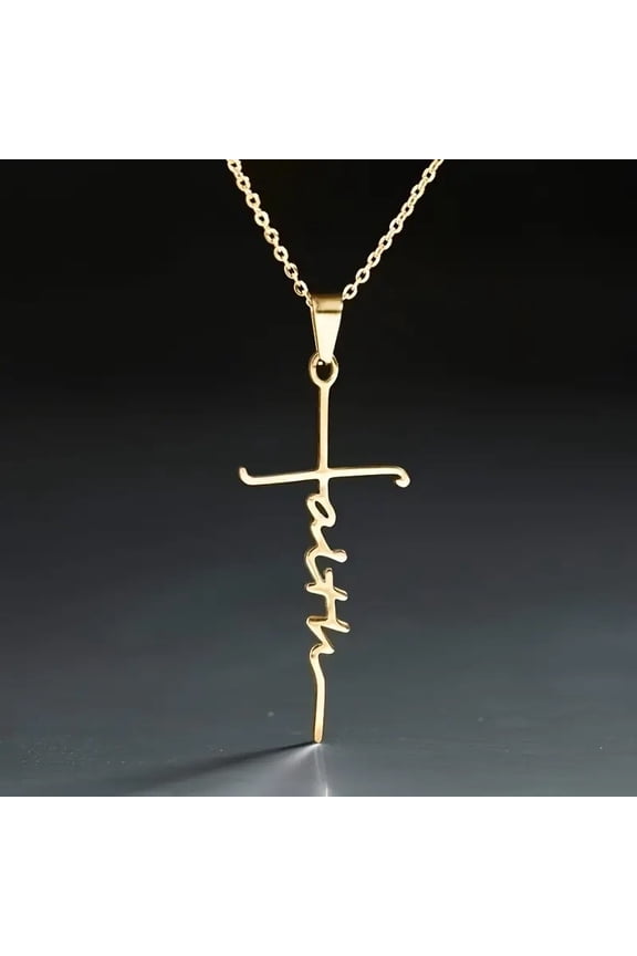 Hiphop Style Cross 14K Yellow Gold Necklace for Women Fashion Trendy Female Party Accessories Statement Jewelry for Anniversary Ceremony