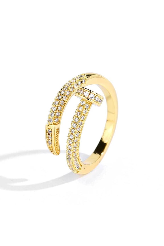 Hiphop Style Open 14K Yellow Gold Ring Lady Fashion Party Accessories With Shiny Zirconia Gold Color Jewelry For Men And Women Trendy Gift