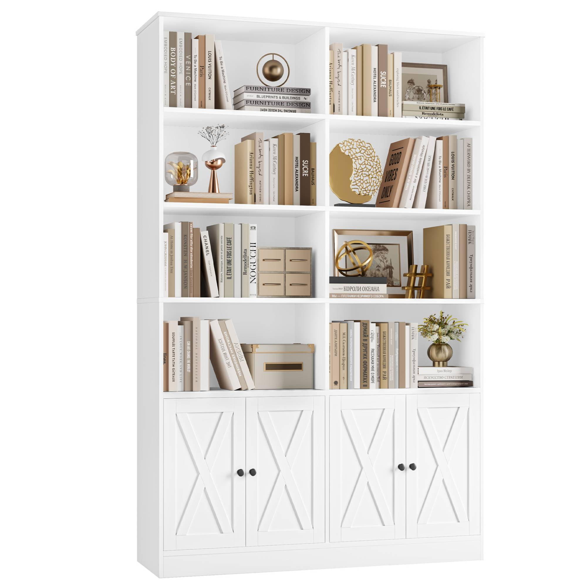 Hiphuta 71"H x 47.2"W Standard Bookcase, Tall Bookcase for Bedroom, Living Room and Office, Freestanding Display Storage Shelves, White