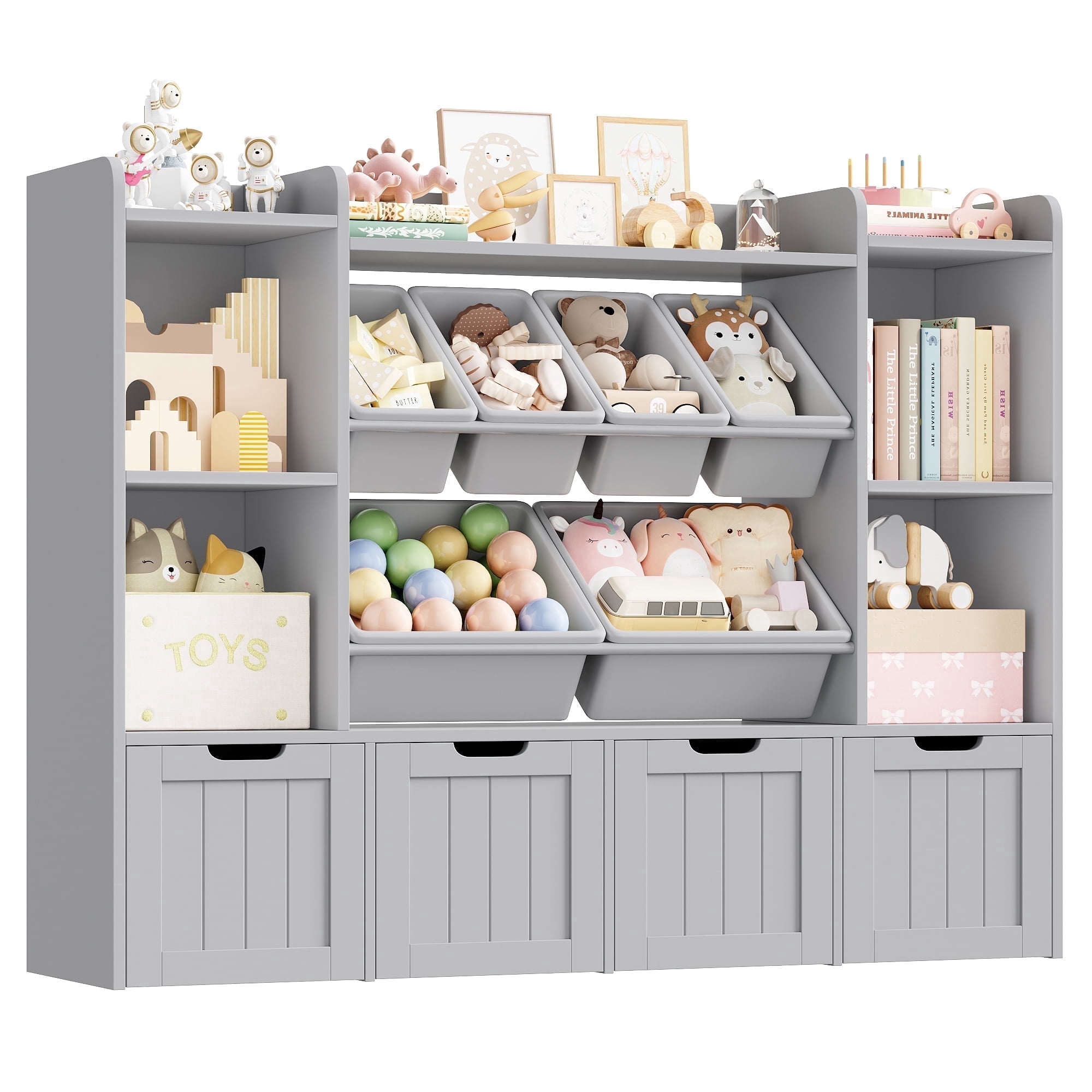 Hiphuta 3-Tier Kids Toy Storage Organizer with Bookshelf, 6 Storage ...
