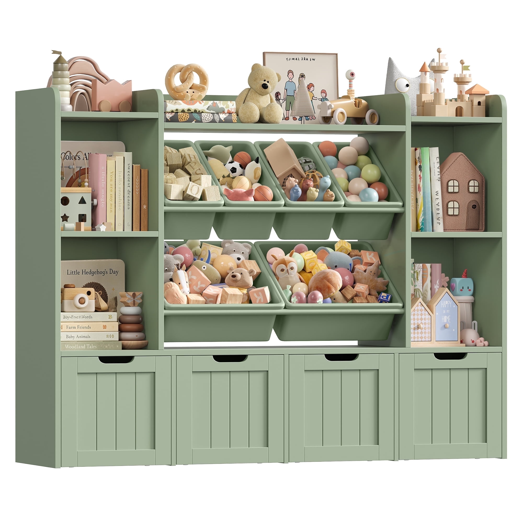 Hiphuta 3-Tier Kids Toy Storage Organizer with Bookshelf, 6 Storage ...