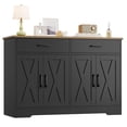 thumbnail image 1 of Hiphuta 47"Farmhouse Sideboard Storage Cabinets with 4 Doors & 2 Drawers, Coffee Bar with Brown Top for Living Room, Black, 1 of 7