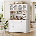 thumbnail image 1 of Hiphuta 47" Wide Kitchen Pantry Storage Cabinet with Charging Station and 3 Open Shelves, Freestanding Hutch Cabinet with 8 Doors & 2 Drawers, Large Coffee Bar Cupboard for Dining Room, White, 1 of 8