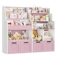 thumbnail image 1 of Hiphuta 47"Wide Large Kids Bookcase, Wood Bookshelf Toy Storage Organizer with Book Rack & Movable Boxes, Pink Bookshelf for Kids Room, 1 of 7