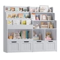 thumbnail image 1 of Hiphuta 47"Wide Large Kids Bookcase, Wood Bookshelf Toy Storage Organizer with Book Rack & Movable Boxes, Gray Bookshelf for Kids Room, 1 of 7