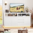 thumbnail image 1 of Hiphuta 63" Wide Farmhouse TV Stand Fits Up to 70 Inch TVs, Entertainment Center with RGB LED Lights, Wood Grain Media Console with Charging Station, White, 1 of 9