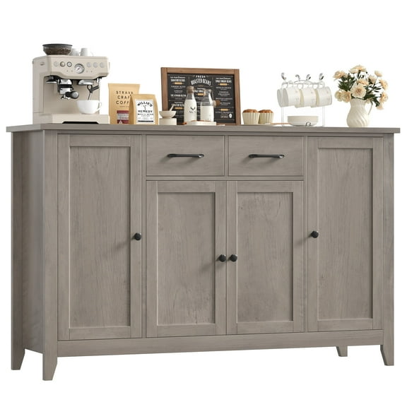 Hiphuta 55" Wide Buffet Cabinet with 2 Drawers & Adjustable Shelves, Modern Coffee Bar Cabinet with 2 Drawers and Sturdy Base for Living Room, Ash Gray