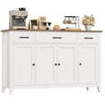 thumbnail image 1 of Hiphuta 55"Wide Buffet Cabinet with 2 Adjustable Shelves, Modern Farmhouse Coffee Bar with 3 Drawers and Sturdy Base for Living Room, White, 1 of 9